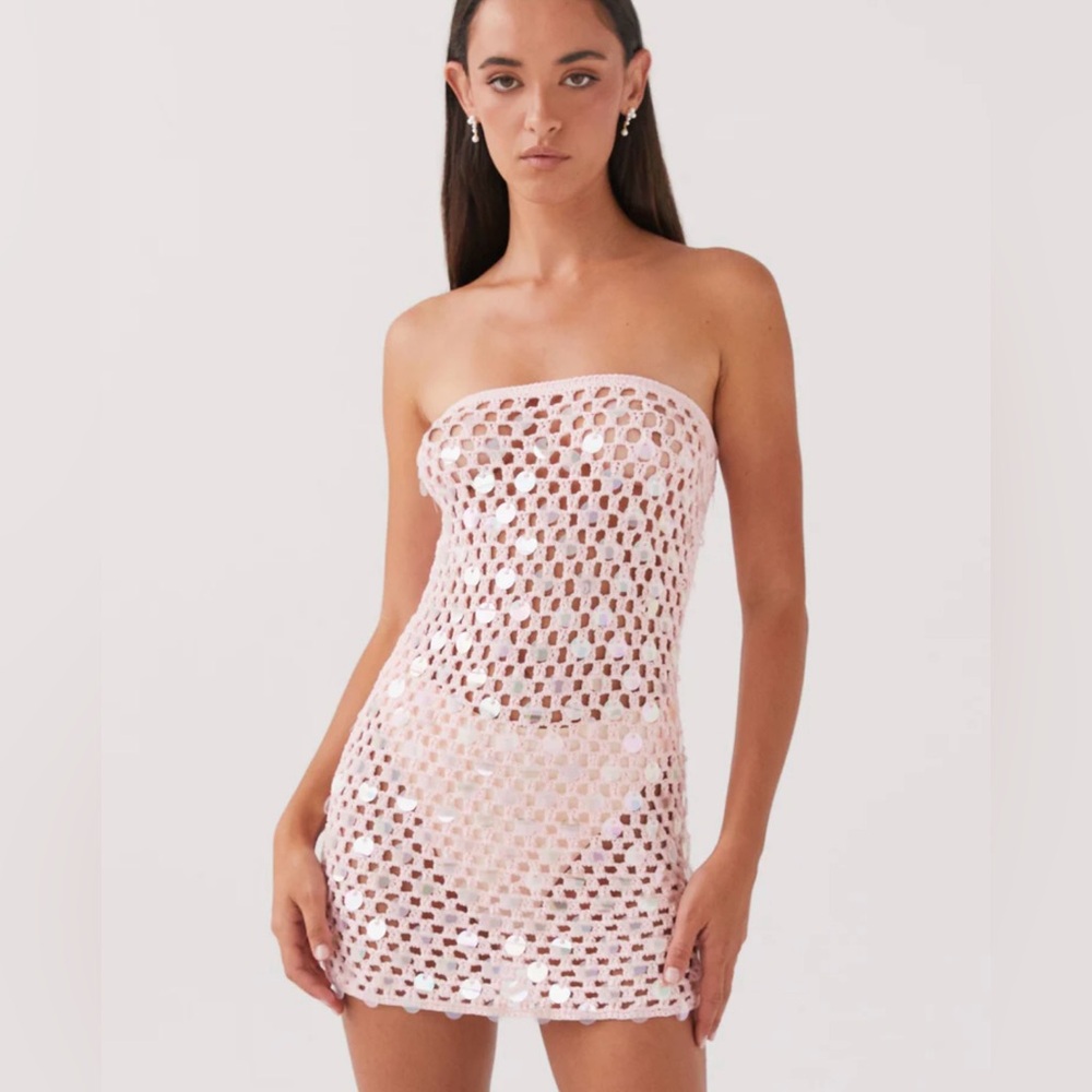 Peppermayo Montana Sequin Crochet Mini Dress - Pink (S-M)